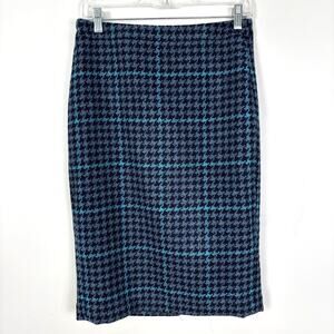 PURE Collection Houndstooth Plaid Pencil Skirt blue US 6 MOON British Wool prep